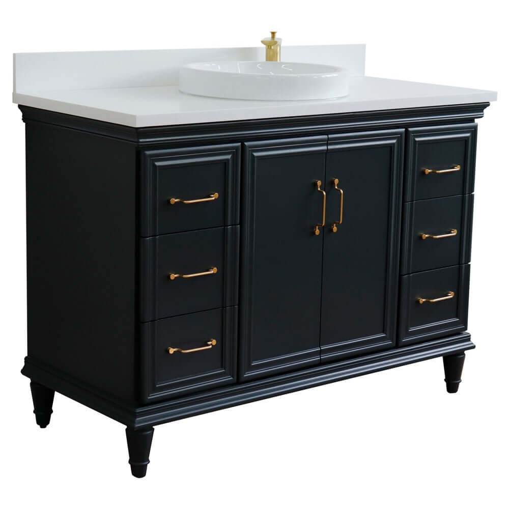 49" Single sink vanity in Dark Gray finish with White quartz and round sink - 400800-49S-DG-WERD