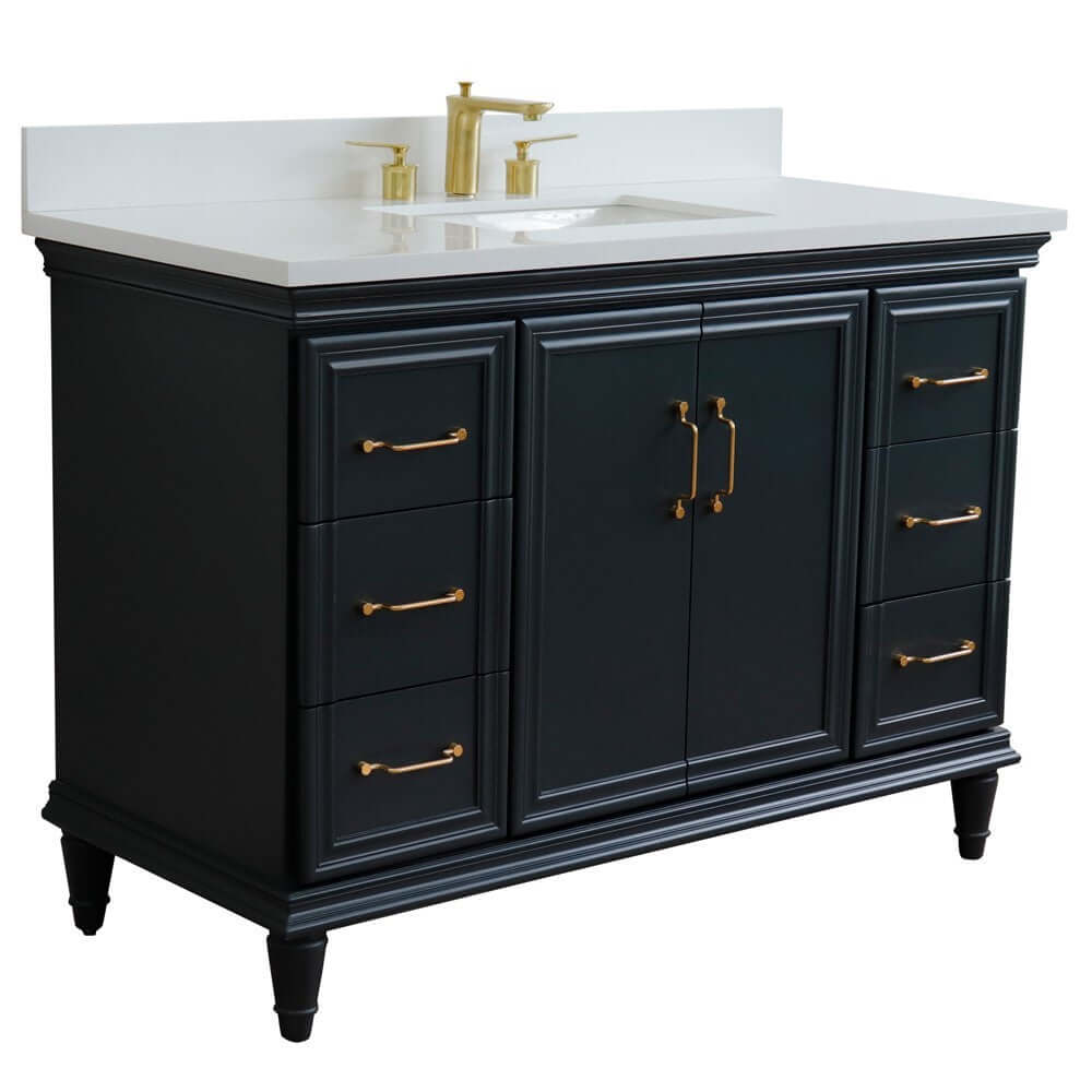 49" Single sink vanity in Dark Gray finish with White quartz and rectangle sink - 400800-49S-DG-WER