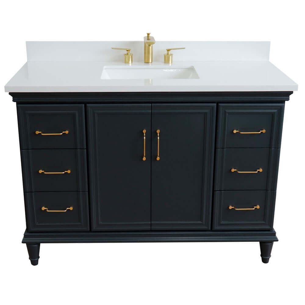 49" Single sink vanity in Dark Gray finish with White quartz and rectangle sink - 400800-49S-DG-WER