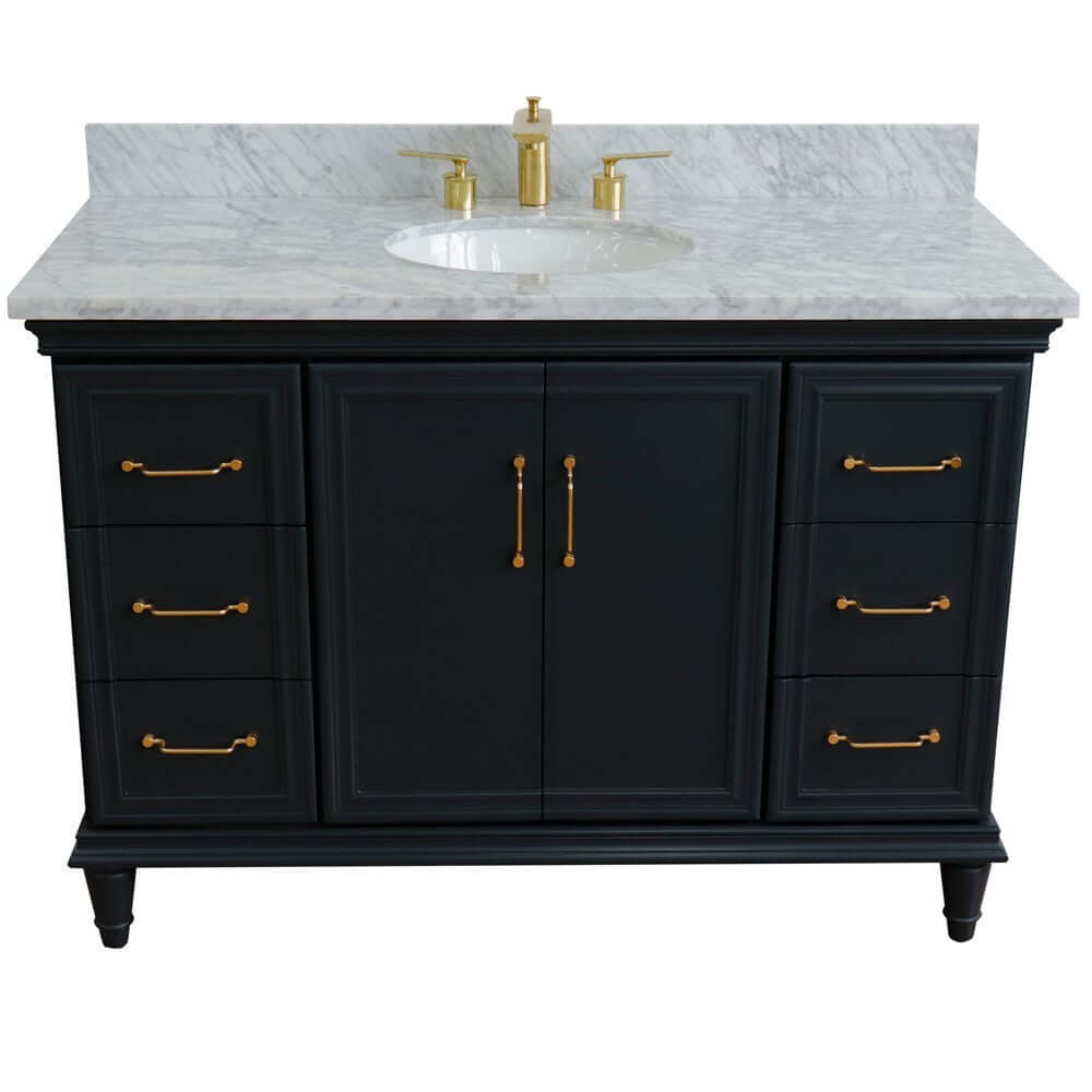 49" Single sink vanity in Dark Gray finish with White carrara marble and oval sink - 400800-49S-DG-WMO