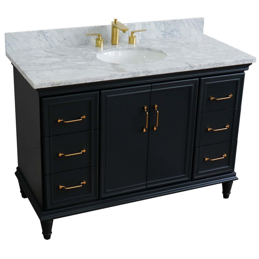 49" Single sink vanity in Dark Gray finish with White carrara marble and oval sink - 400800-49S-DG-WMO