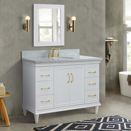 49" Single sink vanity in White finish with Gray granite and oval sink - 400800-49S-WH-GYO