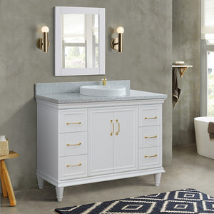 49" Single sink vanity in White finish with Gray granite and round sink - 400800-49S-WH-GYRD
