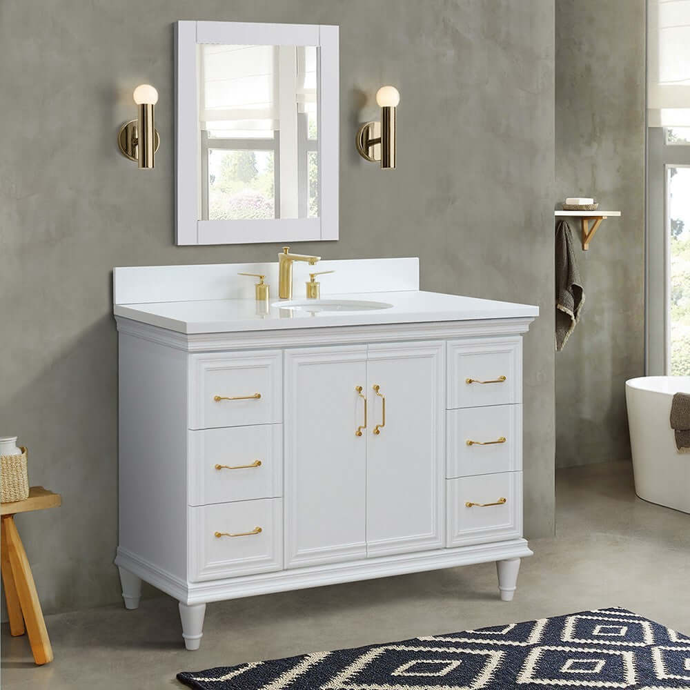 49" Single sink vanity in White finish with White quartz and oval sink - 400800-49S-WH-WEO