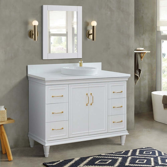 49" Single sink vanity in White finish with White quartz and round sink - 400800-49S-WH-WERD