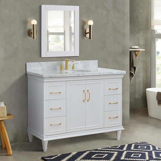 49" Single sink vanity in White finish with White carrara marble and oval sink - 400800-49S-WH-WMO