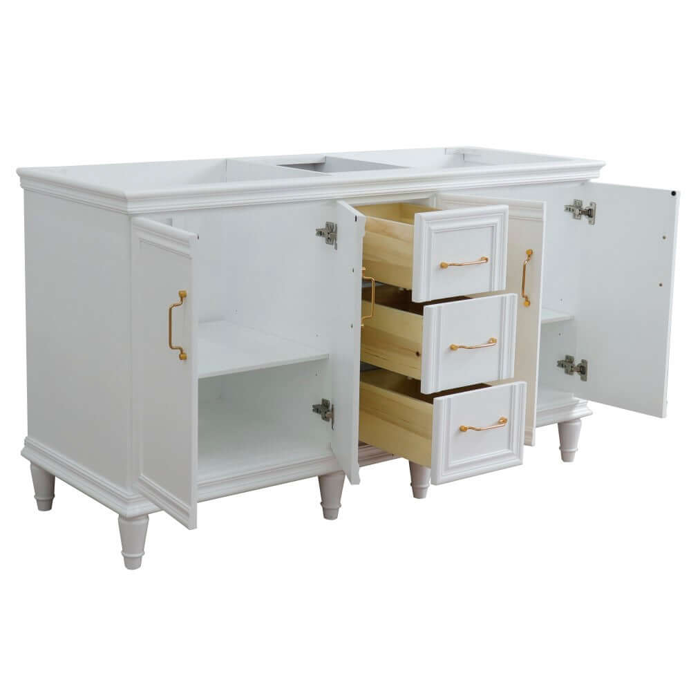 60" Double vanity in White finish- cabinet only - 400800-60D-WH