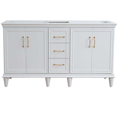 60" Double vanity in White finish- cabinet only - 400800-60D-WH