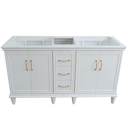 60" Double vanity in White finish- cabinet only - 400800-60D-WH