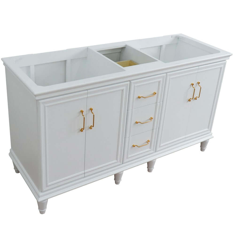 60" Double vanity in White finish- cabinet only - 400800-60D-WH