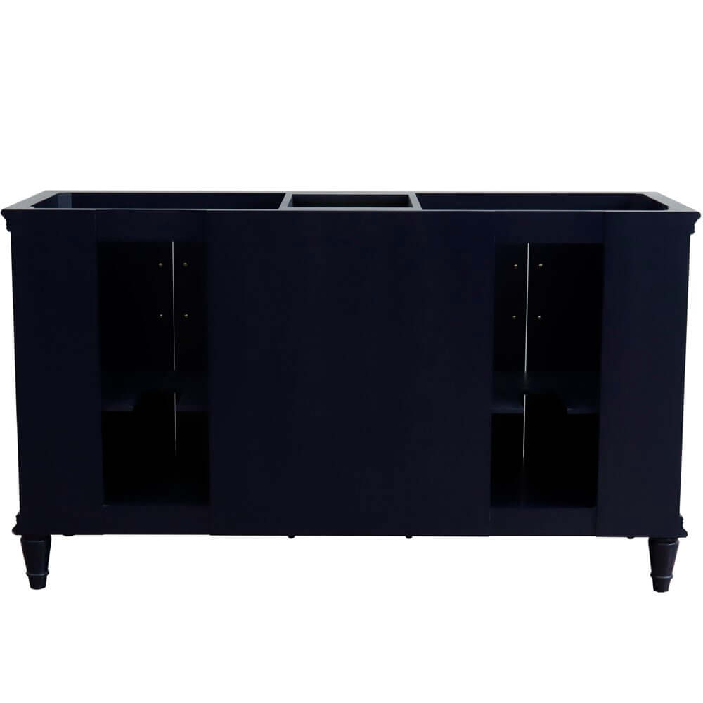 61" Double sink vanity in Blue finish and Black galaxy granite and round sink - 400800-61D-BU-BGRD