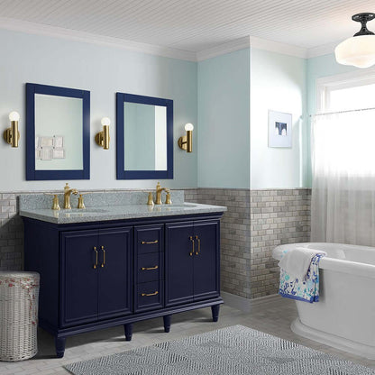 61" Double sink vanity in Blue finish and Gray granite and oval sink - 400800-61D-BU-GYO