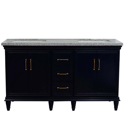 61" Double sink vanity in Blue finish and Gray granite and rectangle sink - 400800-61D-BU-GYR