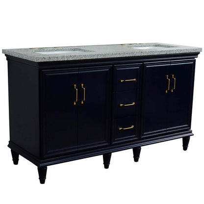 61" Double sink vanity in Blue finish and Gray granite and rectangle sink - 400800-61D-BU-GYR