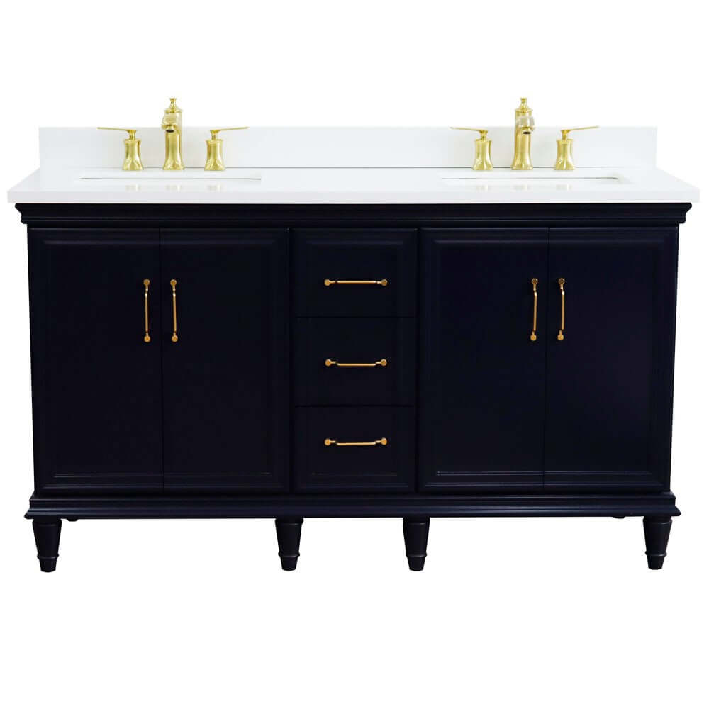 61" Double sink vanity in Blue finish and White quartz and rectangle sink - 400800-61D-BU-WER