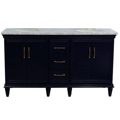 61" Double sink vanity in Blue finish and White Carrara marble and oval sink - 400800-61D-BU-WMO