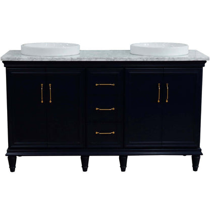 61" Double sink vanity in Blue finish and White Carrara marble and round sink - 400800-61D-BU-WMRD