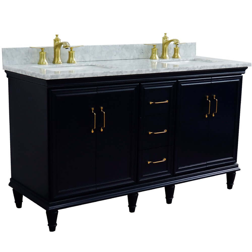 61" Double sink vanity in Blue finish and White Carrara marble and rectangle sink - 400800-61D-BU-WMR