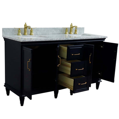 61" Double sink vanity in Blue finish and White Carrara marble and rectangle sink - 400800-61D-BU-WMR