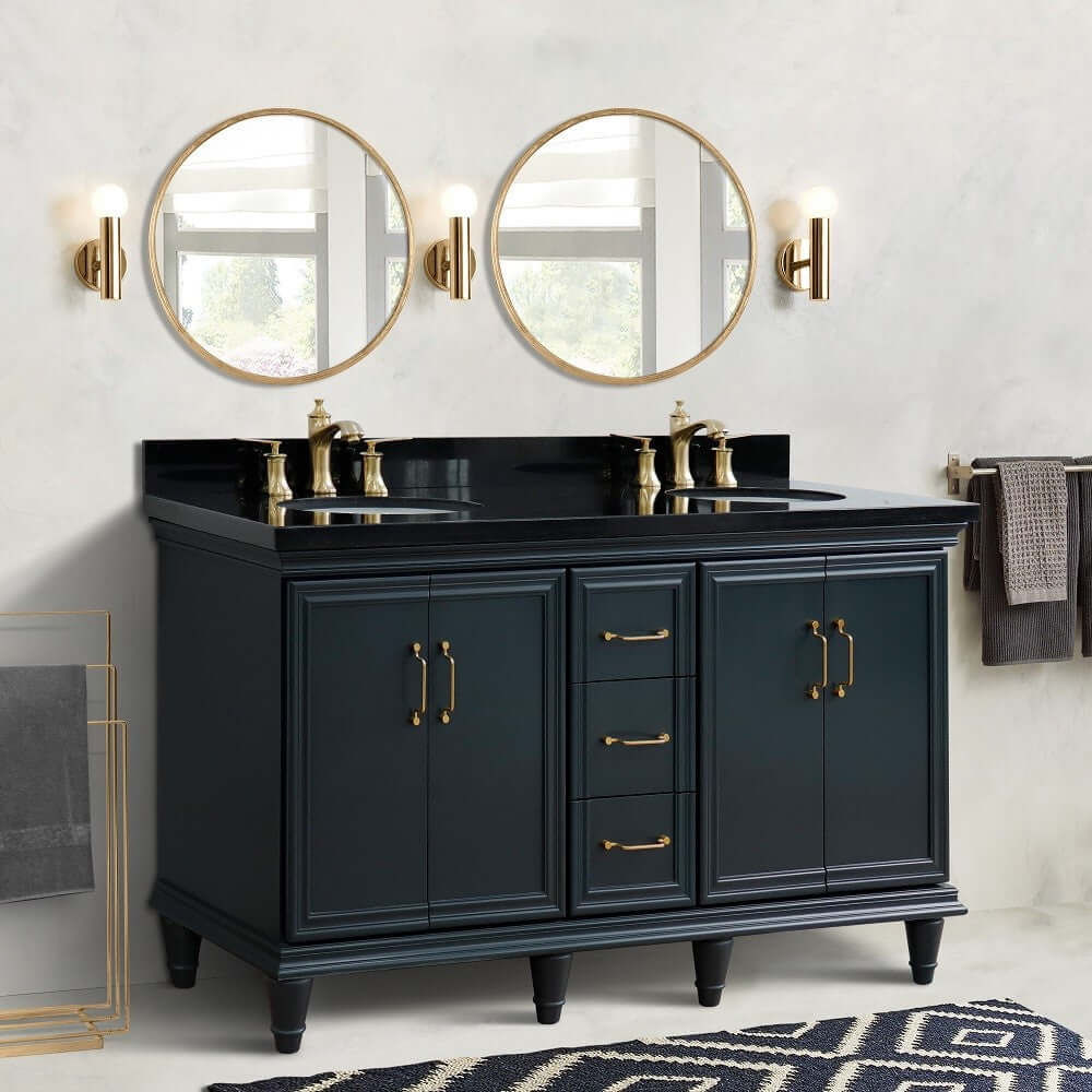 61" Double sink vanity in Dark Gray finish and Black galaxy granite and oval sink - 400800-61D-DG-BGO