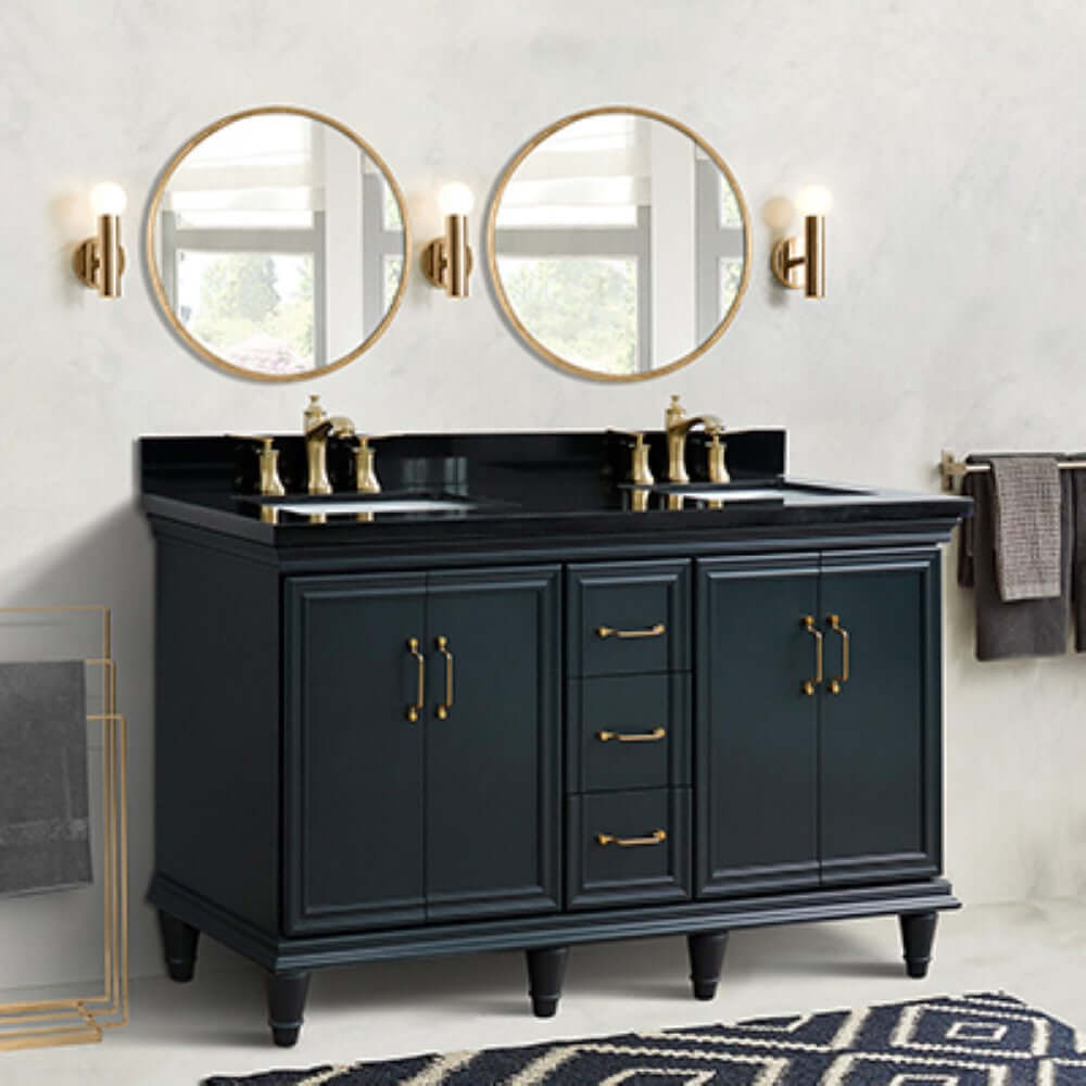 61" Double sink vanity in Dark Gray finish and Black galaxy granite and rectangle sink - 400800-61D-DG-BGR