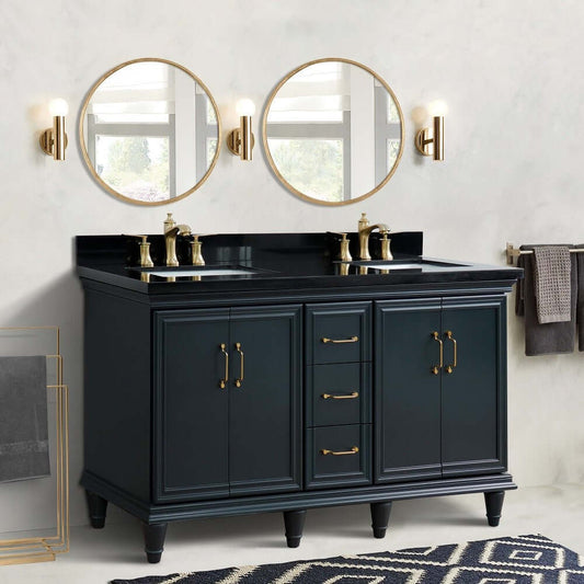 61" Double sink vanity in Dark Gray finish and Black galaxy granite and rectangle sink - 400800-61D-DG-BGR