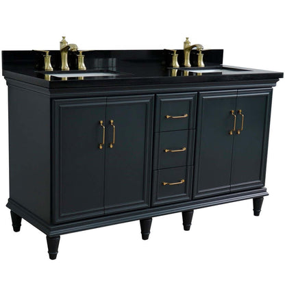 61" Double sink vanity in Dark Gray finish and Black galaxy granite and rectangle sink - 400800-61D-DG-BGR