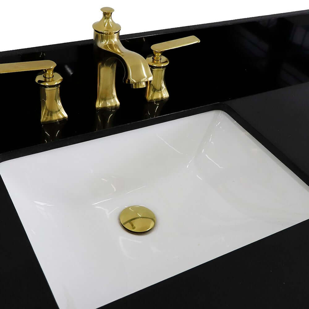 61" Double sink vanity in Dark Gray finish and Black galaxy granite and rectangle sink - 400800-61D-DG-BGR