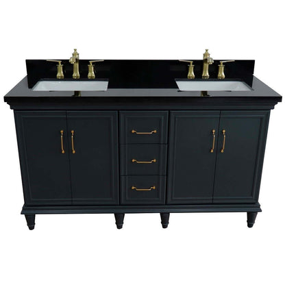 61" Double sink vanity in Dark Gray finish and Black galaxy granite and rectangle sink - 400800-61D-DG-BGR