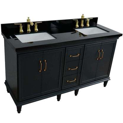 61" Double sink vanity in Dark Gray finish and Black galaxy granite and rectangle sink - 400800-61D-DG-BGR