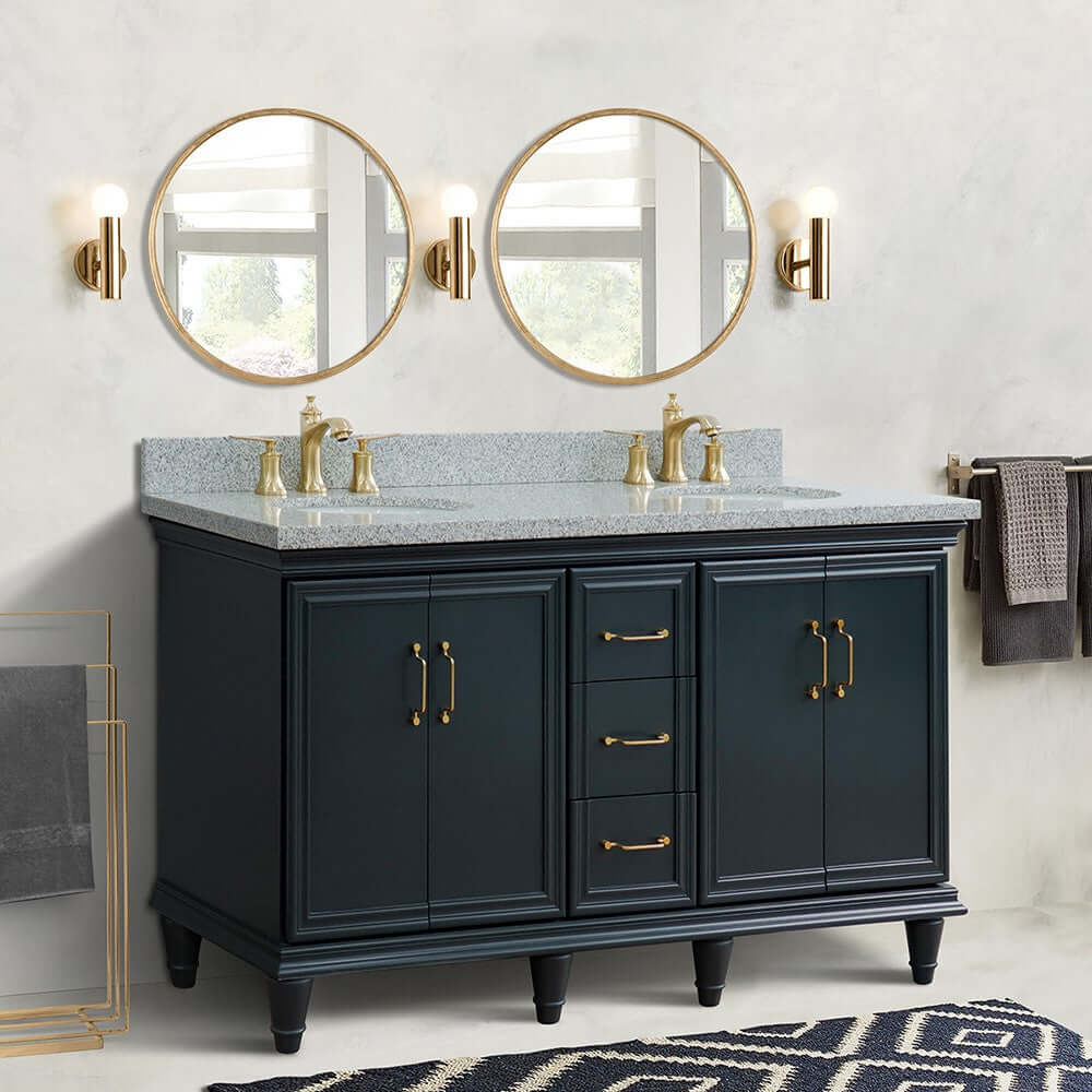 61" Double sink vanity in Dark Gray finish and Gray granite and oval sink - 400800-61D-DG-GYO