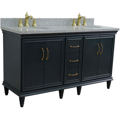 61" Double sink vanity in Dark Gray finish and Gray granite and oval sink - 400800-61D-DG-GYO