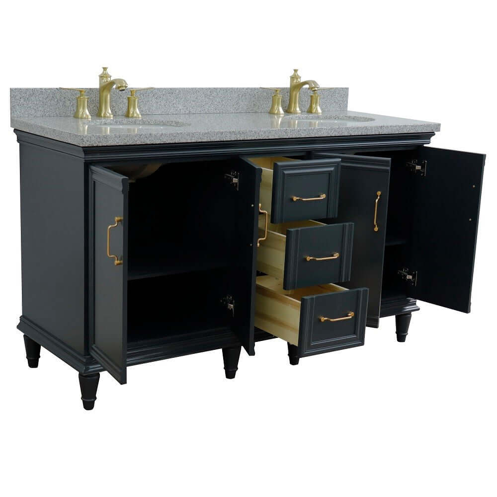 61" Double sink vanity in Dark Gray finish and Gray granite and oval sink - 400800-61D-DG-GYO