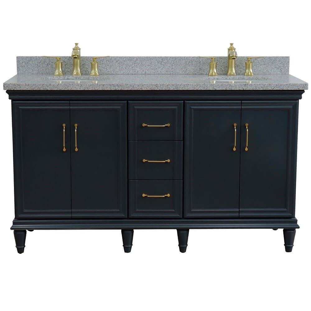 61" Double sink vanity in Dark Gray finish and Gray granite and oval sink - 400800-61D-DG-GYO