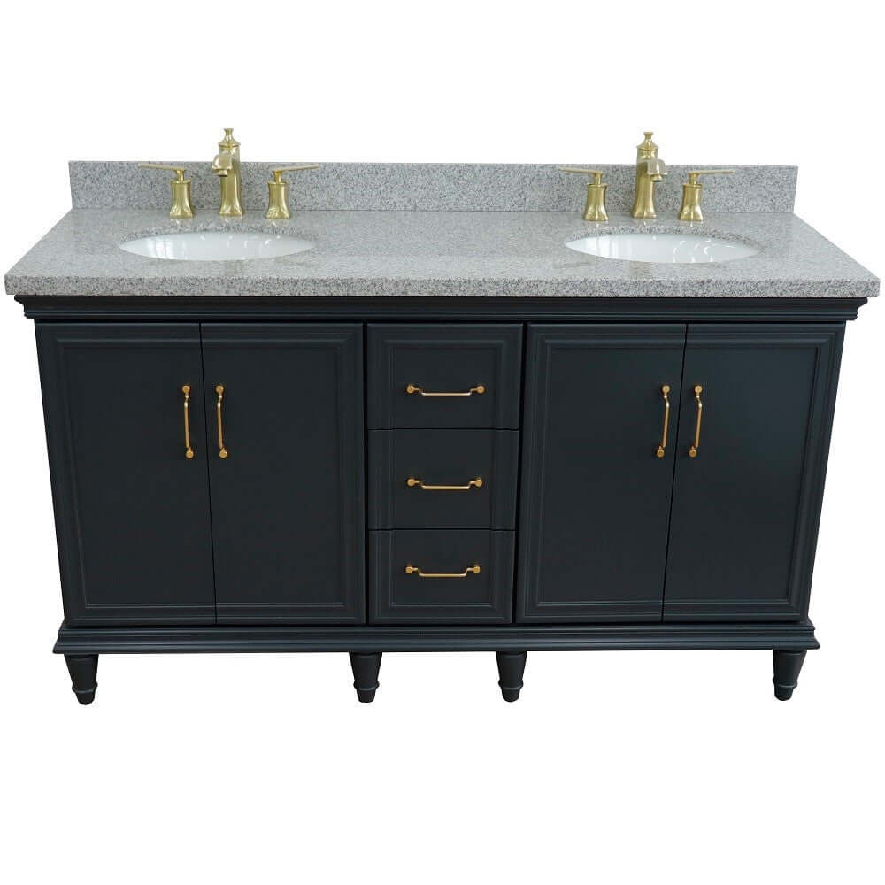 61" Double sink vanity in Dark Gray finish and Gray granite and oval sink - 400800-61D-DG-GYO