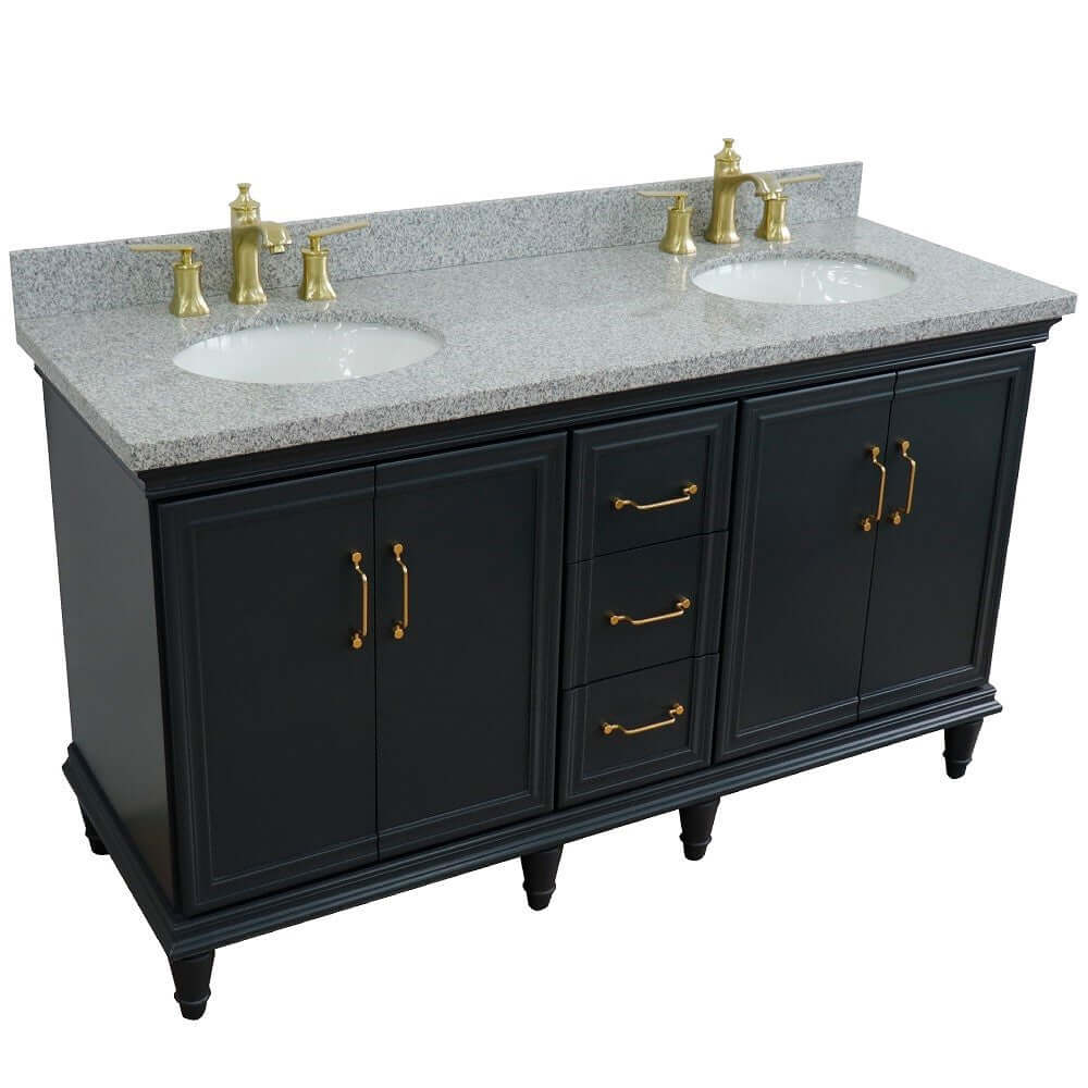 61" Double sink vanity in Dark Gray finish and Gray granite and oval sink - 400800-61D-DG-GYO