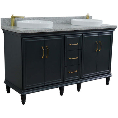 61" Double sink vanity in Dark Gray finish and Gray granite and round sink - 400800-61D-DG-GYRD