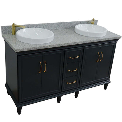 61" Double sink vanity in Dark Gray finish and Gray granite and round sink - 400800-61D-DG-GYRD