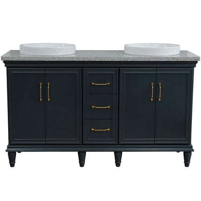 61" Double sink vanity in Dark Gray finish and Gray granite and round sink - 400800-61D-DG-GYRD