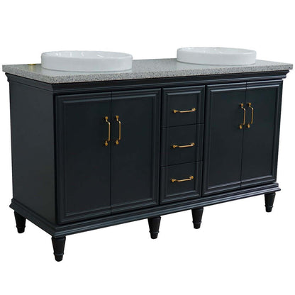 61" Double sink vanity in Dark Gray finish and Gray granite and round sink - 400800-61D-DG-GYRD