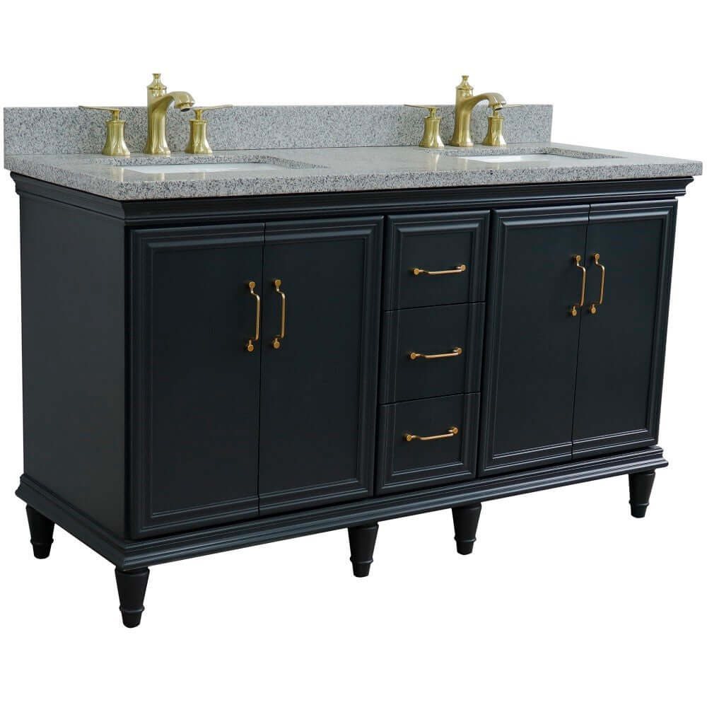 61" Double sink vanity in Dark Gray finish and Gray granite and rectangle sink - 400800-61D-DG-GYR