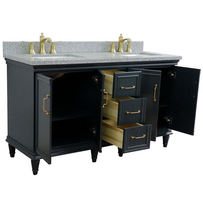 61" Double sink vanity in Dark Gray finish and Gray granite and rectangle sink - 400800-61D-DG-GYR
