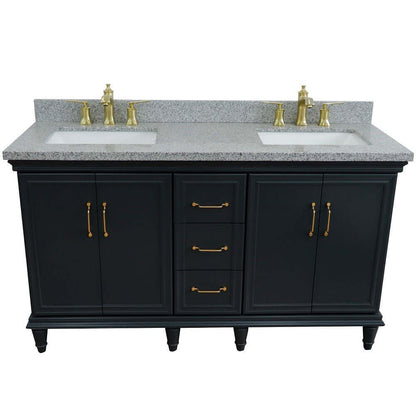 61" Double sink vanity in Dark Gray finish and Gray granite and rectangle sink - 400800-61D-DG-GYR