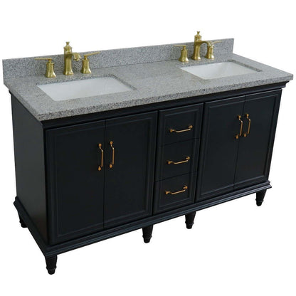 61" Double sink vanity in Dark Gray finish and Gray granite and rectangle sink - 400800-61D-DG-GYR