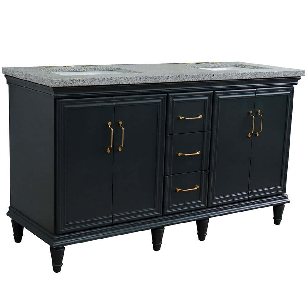 61" Double sink vanity in Dark Gray finish and Gray granite and rectangle sink - 400800-61D-DG-GYR