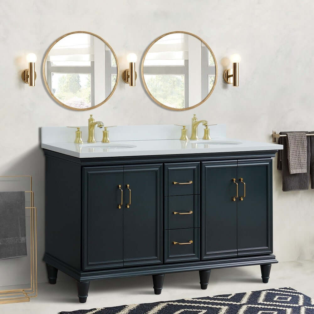 61" Double sink vanity in Dark Gray finish and White quartz and oval sink - 400800-61D-DG-WEO