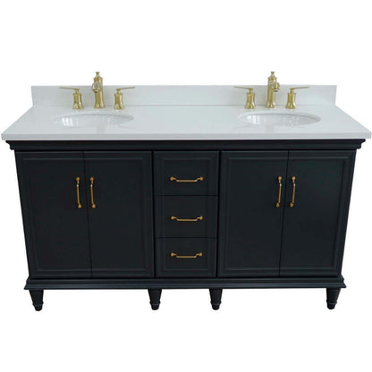 61" Double sink vanity in Dark Gray finish and White quartz and oval sink - 400800-61D-DG-WEO