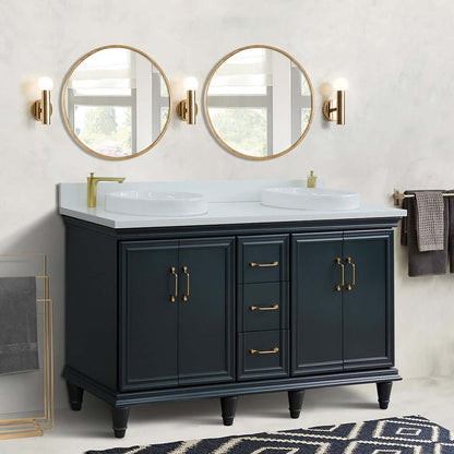 61" Double sink vanity in Dark Gray finish and White quartz and round sink - 400800-61D-DG-WERD