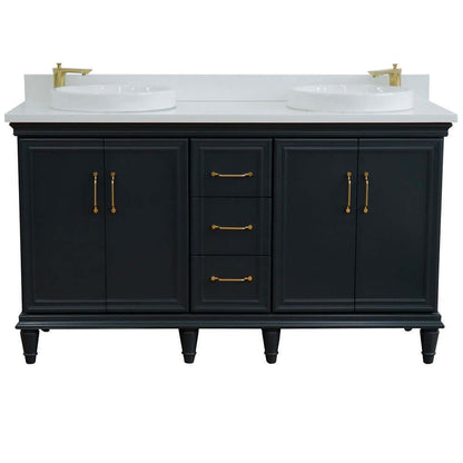 61" Double sink vanity in Dark Gray finish and White quartz and round sink - 400800-61D-DG-WERD