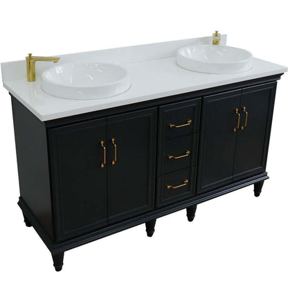 61" Double sink vanity in Dark Gray finish and White quartz and round sink - 400800-61D-DG-WERD